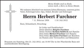 Traueranzeige Herbert Furchner