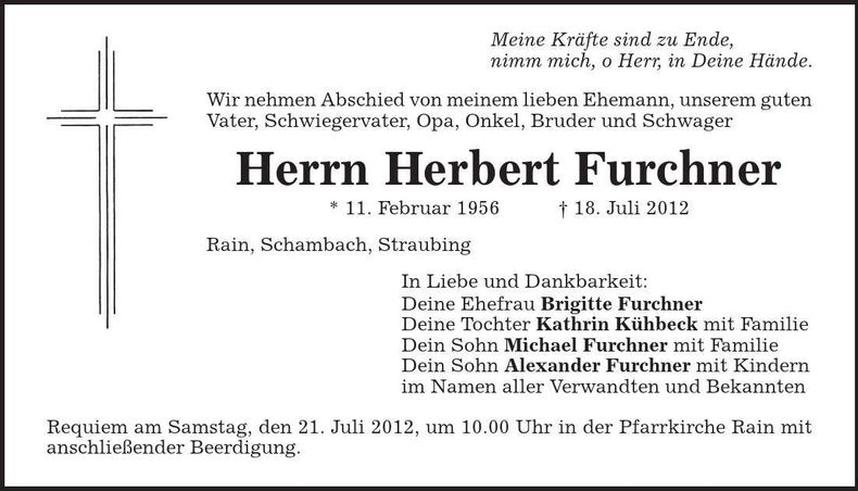 Traueranzeige Herbert Furchner