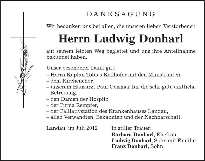 Traueranzeige Ludiwg Donharl