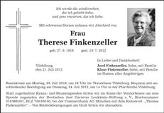 Traueranzeige Therese Finkenzeller