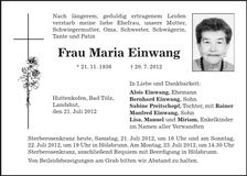 Traueranzeige Maria Einwang