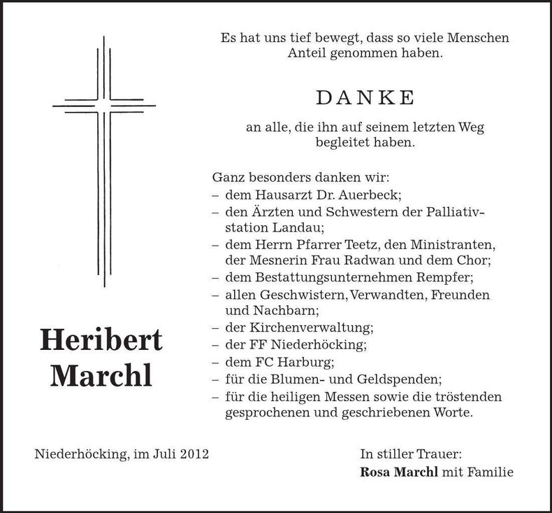 Traueranzeige Heribert Marchl
