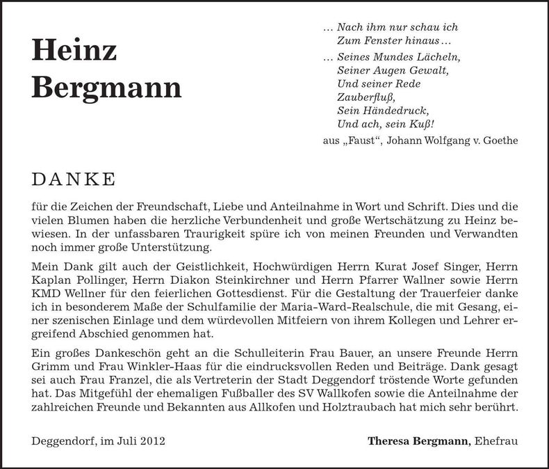 Traueranzeige Heinz Bergmann