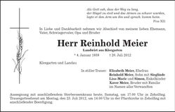 Traueranzeige Reinhold Meier