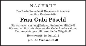 Traueranzeige Gabi Pöschl