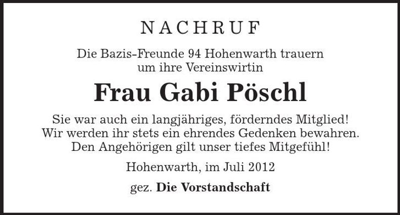 Traueranzeige Gabi Pöschl