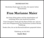 Traueranzeige Marianne Maier