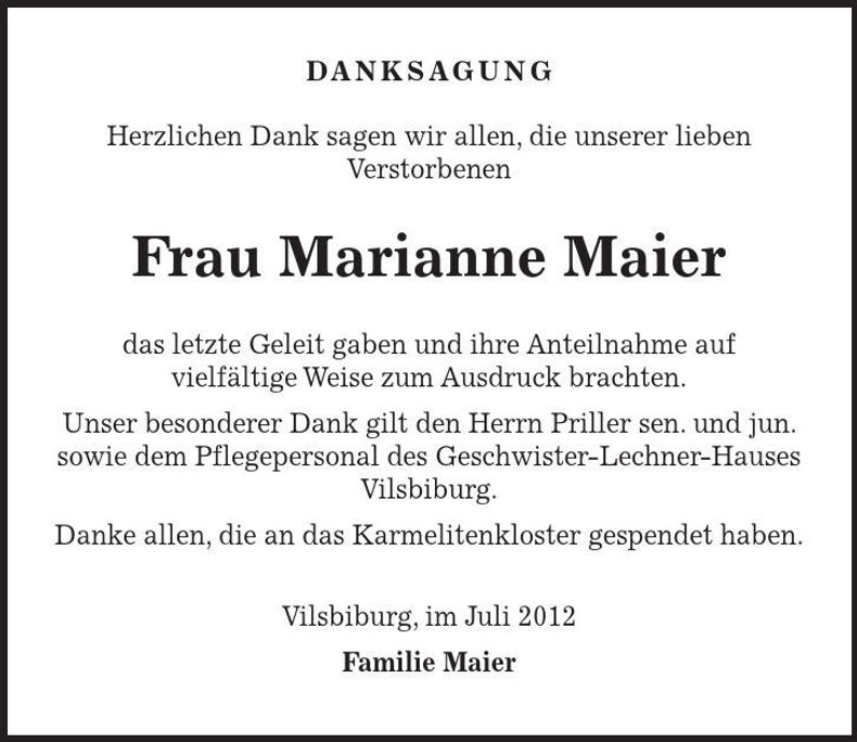 Traueranzeige Marianne Maier