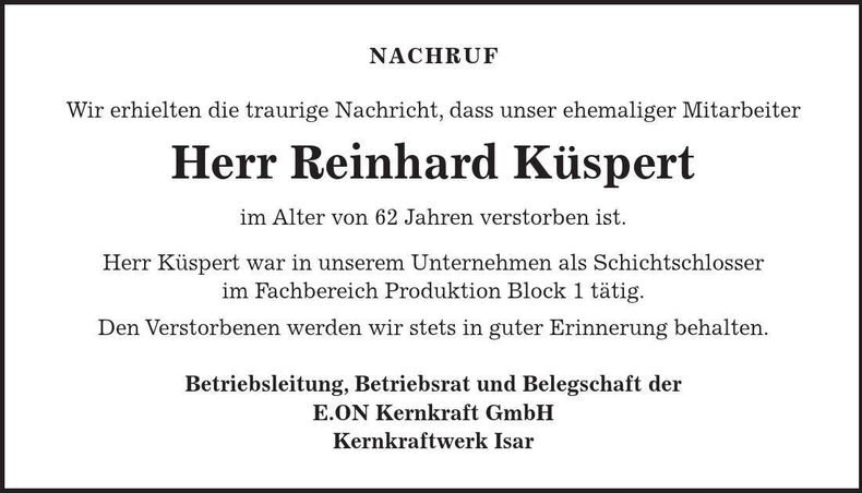 Traueranzeige Reinhard Küspert