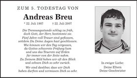 Traueranzeige Andreas Breu