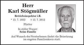 Traueranzeige Karl Stögmüller