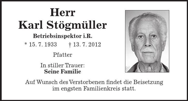 Traueranzeige Karl Stögmüller