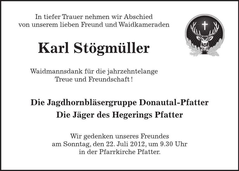 Traueranzeige Karl Stögmüller