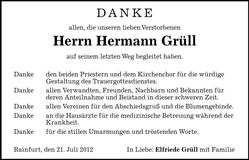 Traueranzeige Hermann Grüll