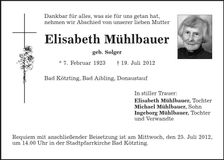 Traueranzeige Elisabeth Mühlbauer