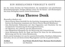 Traueranzeige Therese Denk
