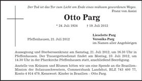 Traueranzeige Otto Parg