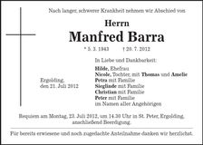 Traueranzeige Manfred Barra