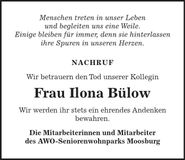 Traueranzeige Ilona Bülow