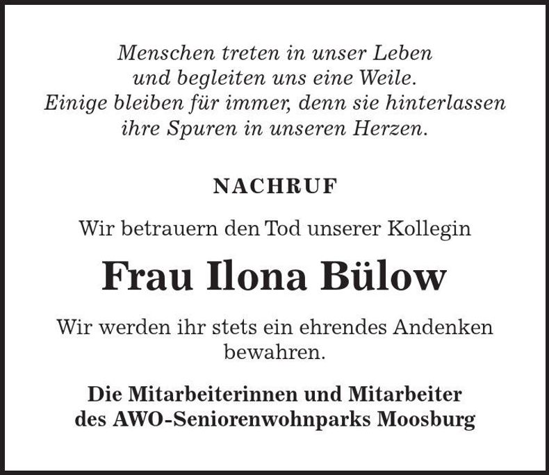 Traueranzeige Ilona Bülow