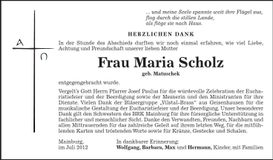Traueranzeige Maria Scholz