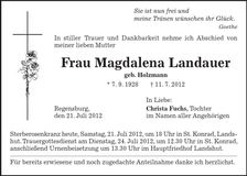 Traueranzeige Magdalena Landauer