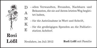 Traueranzeige Rosi Lößl