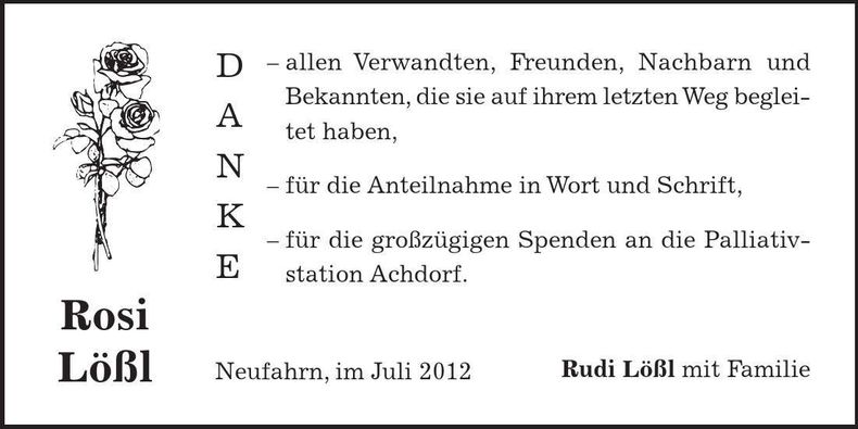 Traueranzeige Rosi Lößl