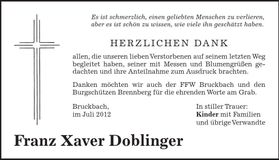 Traueranzeige Franz Xaver Doblinger