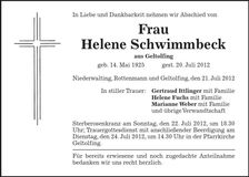 Traueranzeige Helene Schwimmbeck