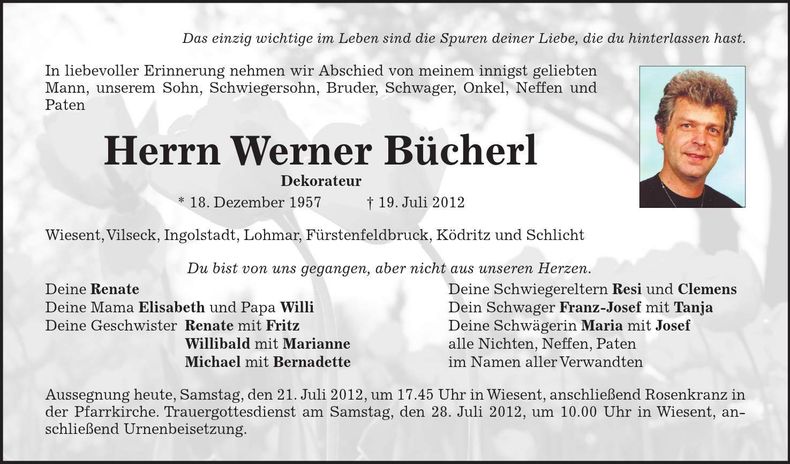 Traueranzeige Werner Bücherl
