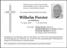 Traueranzeige Wilhelm Forster