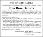 Traueranzeige Rosa Häusler