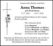 Traueranzeige Anna Thomas