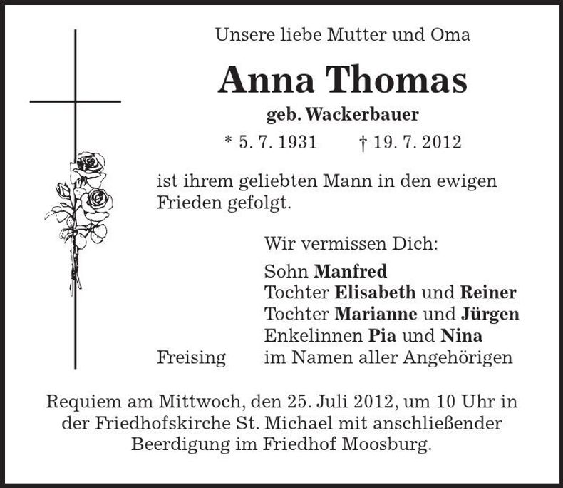 Traueranzeige Anna Thomas
