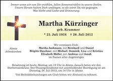 Traueranzeige Martha Kürzinger