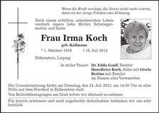 Traueranzeige Irma Koch