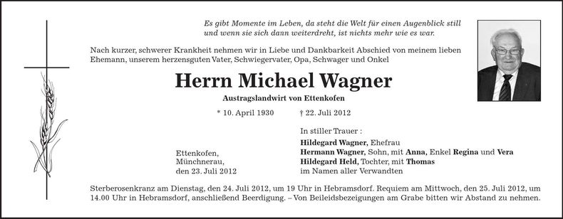 Traueranzeige Michael Wagner