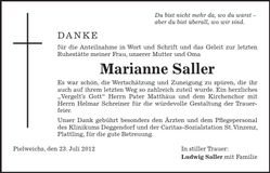 Traueranzeige Marianne Saller