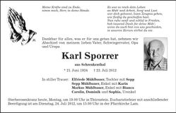 Traueranzeige Karl Sporrer