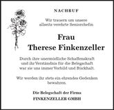 Traueranzeige Therese Finkenzeller