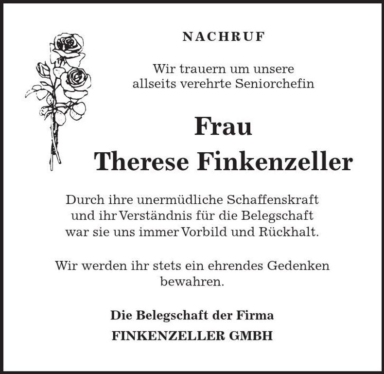 Traueranzeige Therese Finkenzeller