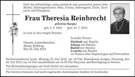 Traueranzeige  Reinbrecht
