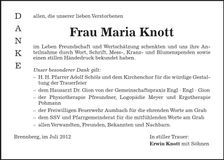 Traueranzeige Maria Knott