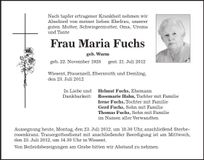 Traueranzeige Maria Fuchs