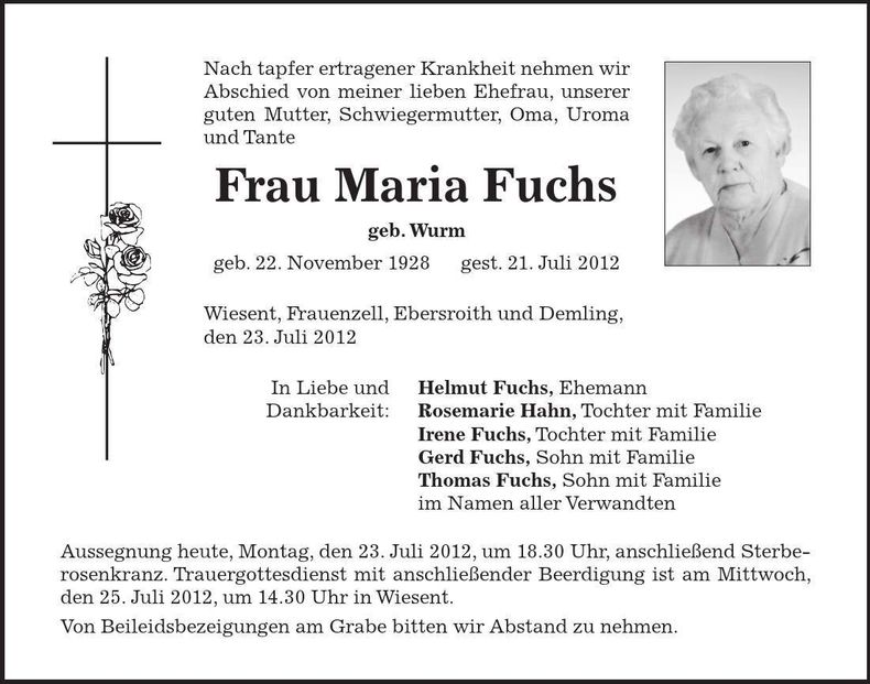 Traueranzeige Maria Fuchs