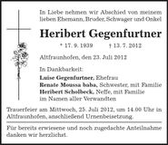 Traueranzeige Heribert Gegenfurtner