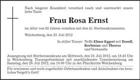 Traueranzeige Rosa Ernst