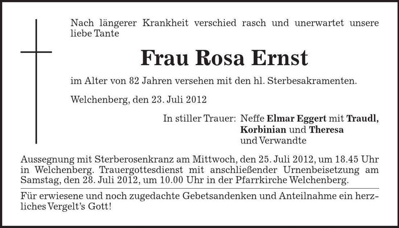 Traueranzeige Rosa Ernst