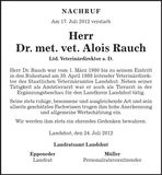 Traueranzeige Alois Rauch